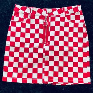 36 Point 5 red and white checkered mini skirt